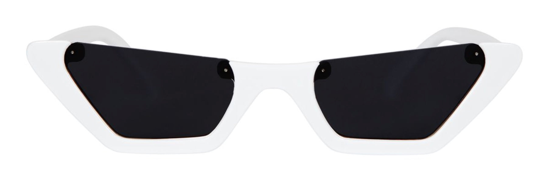 Stylish white cat-eye sunglasses with dark lenses, perfect for adding a trendy touch to any outfit.