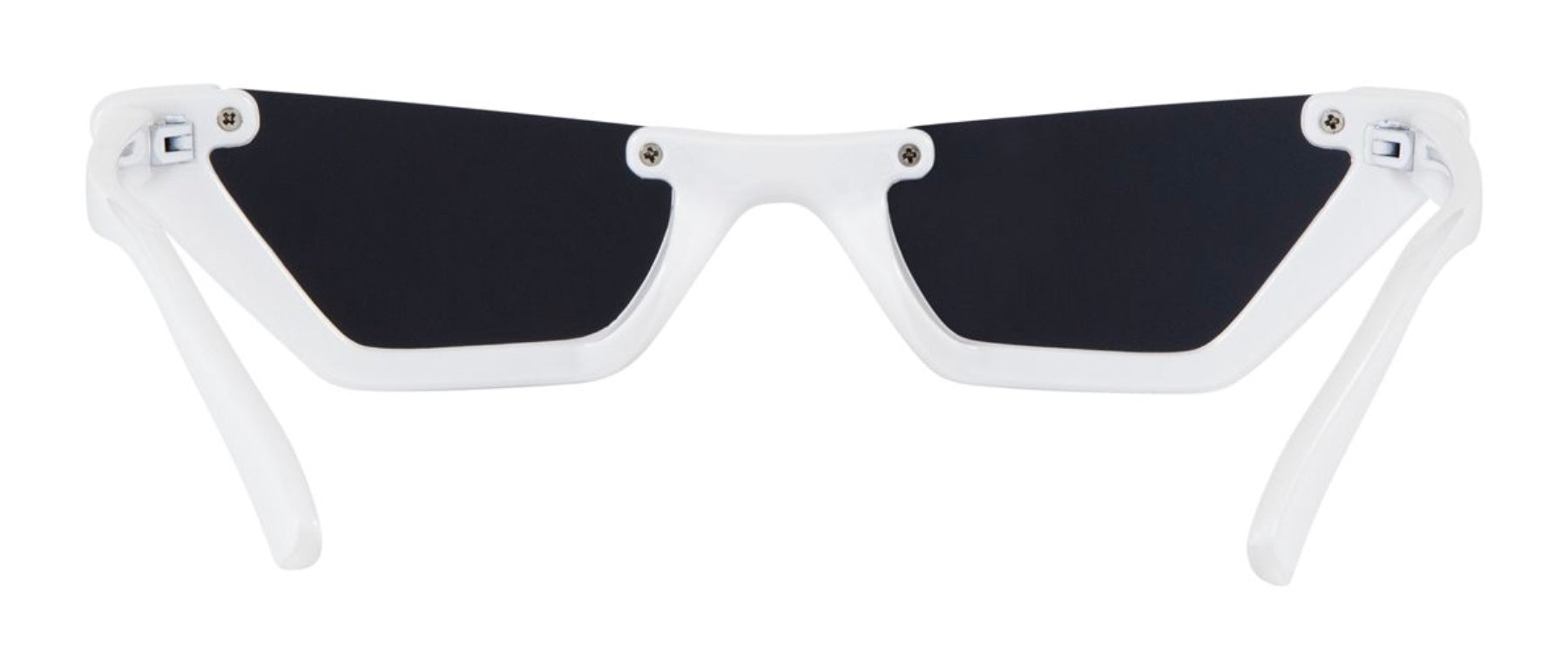 Stylish white sunglasses with dark lenses, featuring a unique angular design for a modern look. Perfect for kids and youth.