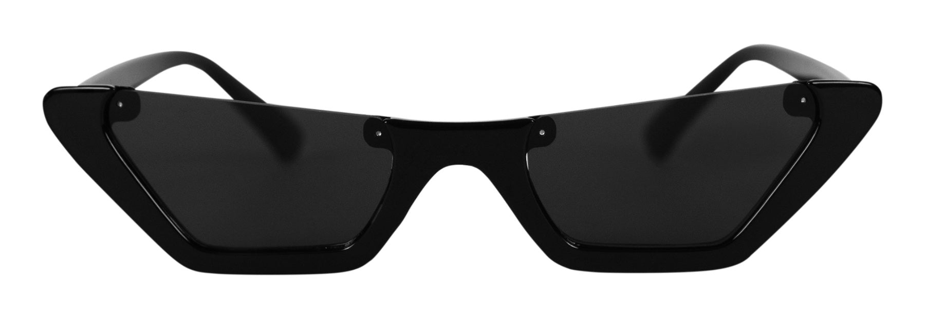 Stylish black sunglasses with a unique angular design, perfect for making a bold fashion statement.