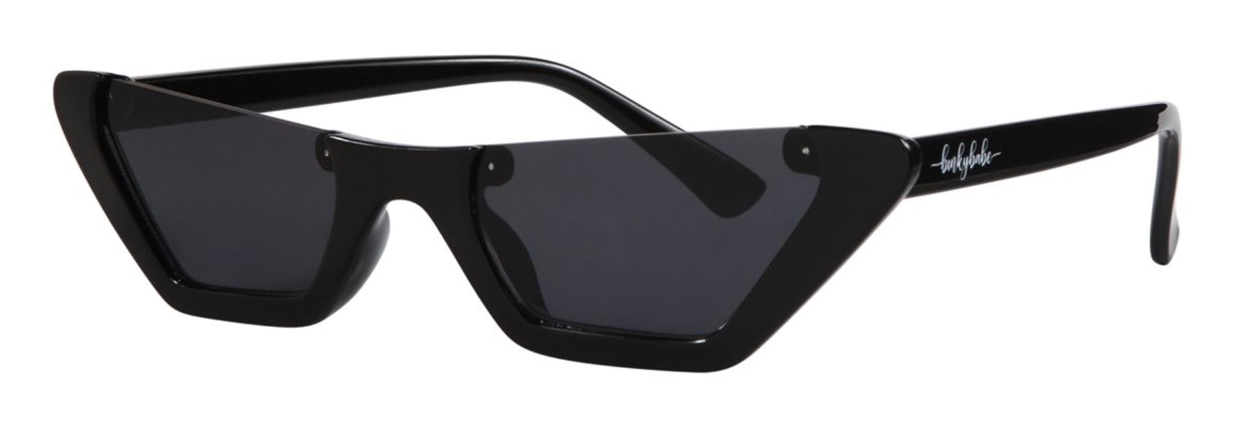 Stylish black cat-eye sunglasses with angular frames and dark lenses, perfect for a trendy, bold look.