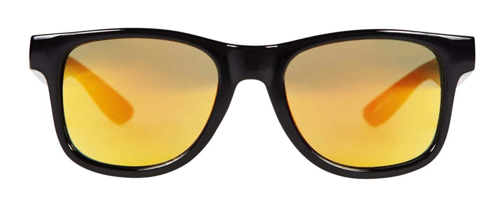 Stylish black sunglasses with citrus-colored lenses, perfect for kids' outdoor adventures and sun protection.