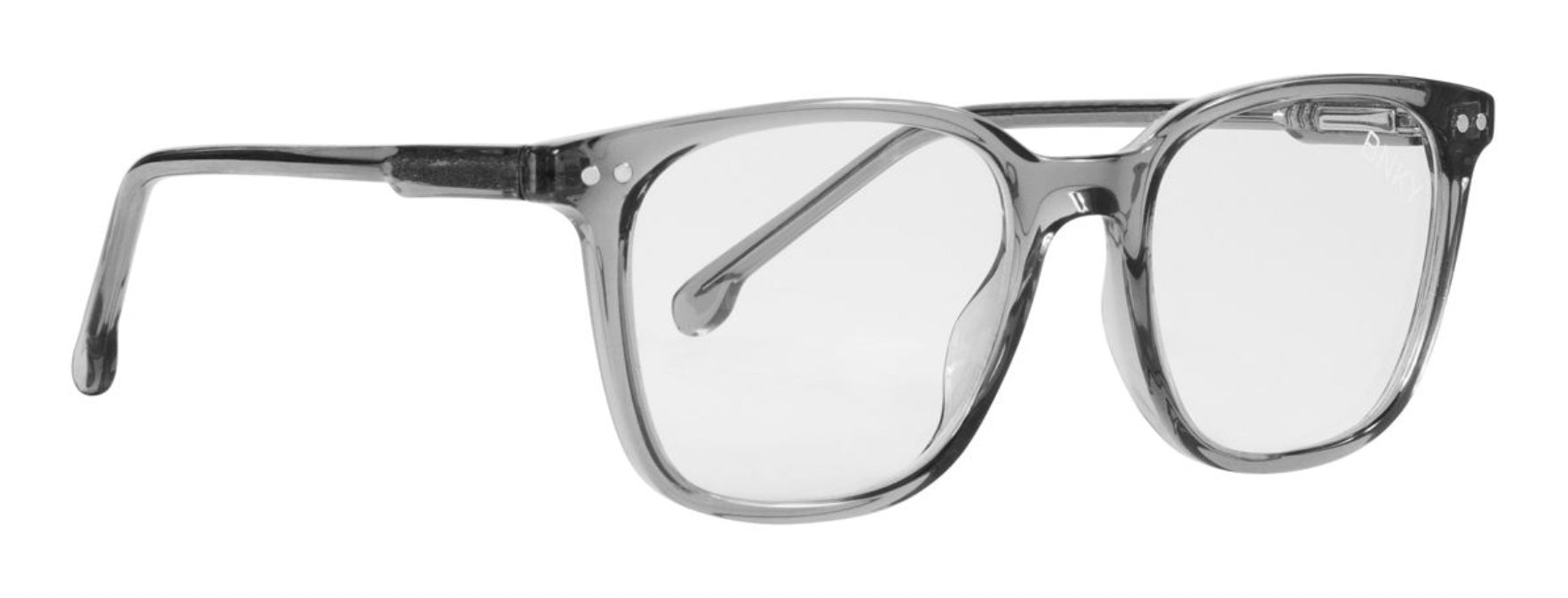 Stylish clear blue light glasses with a modern square frame, designed for comfort and eye protection.