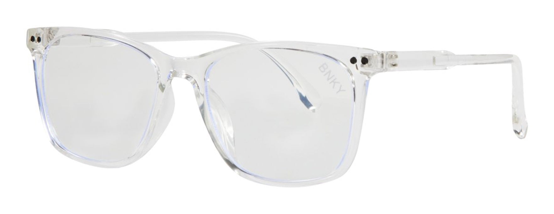 Stylish clear blue light glasses with a modern cat-eye shape, designed for kids and teens to protect their eyes.
