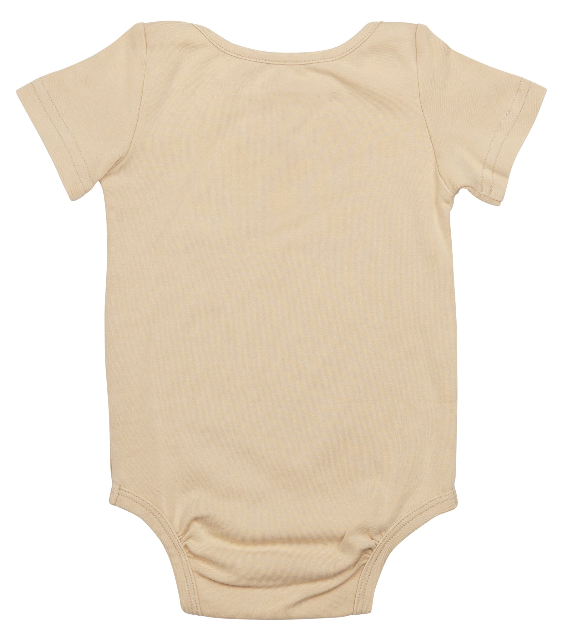 Light beige short-sleeve onesie for infants, featuring a simple and stylish design suitable for everyday wear.