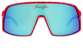 Stylish Monteverde Wild Red sunglasses with a bold red frame and blue mirrored lenses, perfect for outdoor adventures.