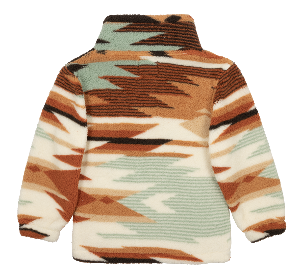Cozy luxury fleece jacket featuring a colorful geometric pattern, designed for infants and toddlers. Ideal for stylish warmth.