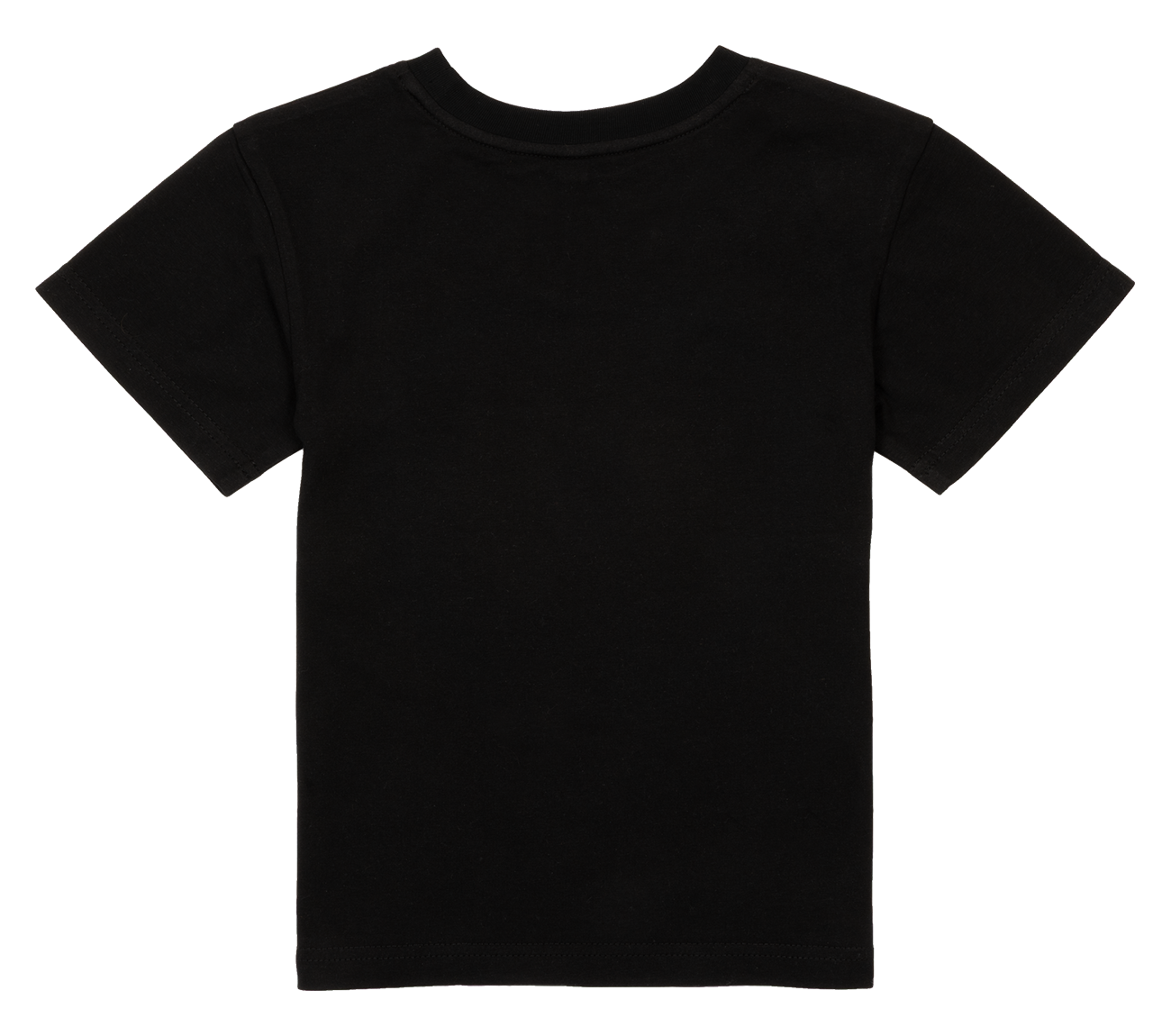 Black short-sleeve t-shirt for kids, featuring a classic crew neck design, perfect for casual wear.