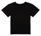 Black short-sleeve t-shirt for kids, featuring a classic crew neck design, perfect for casual wear.