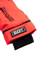 Bright red sleeve of the 99-90 Roxy Fire jacket featuring a checkered zipper and logo patch, designed for active youth.