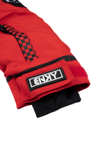 Red BNKY Imperial jacket sleeve featuring a checkered design and logo patch, designed for stylish outdoor adventures.