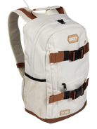 Stylish Bernardino Cream backpack with adjustable straps, multiple compartments, and a mesh side pocket for convenience.