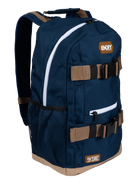 Navy backpack with multiple compartments, adjustable straps, and mesh side pocket, perfect for kids' adventures.