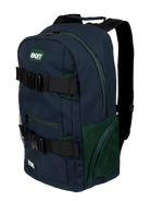 Stylish Bernardino Aquamarine backpack in navy and green, featuring multiple compartments and adjustable straps for comfort.