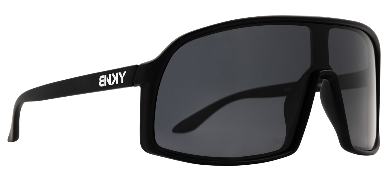 Stylish black junior sunglasses with large lenses and a sleek frame, perfect for kids' outdoor adventures.