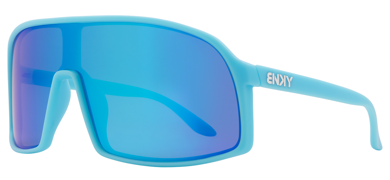 Stylish junior sunglasses in sky blue with large lenses and a sleek design, perfect for active kids.
