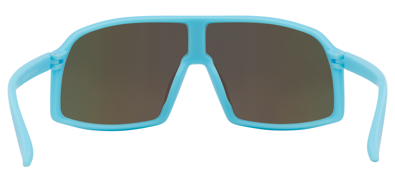 Stylish junior sunglasses in sky blue with large dark lenses, perfect for kids who love outdoor adventures.