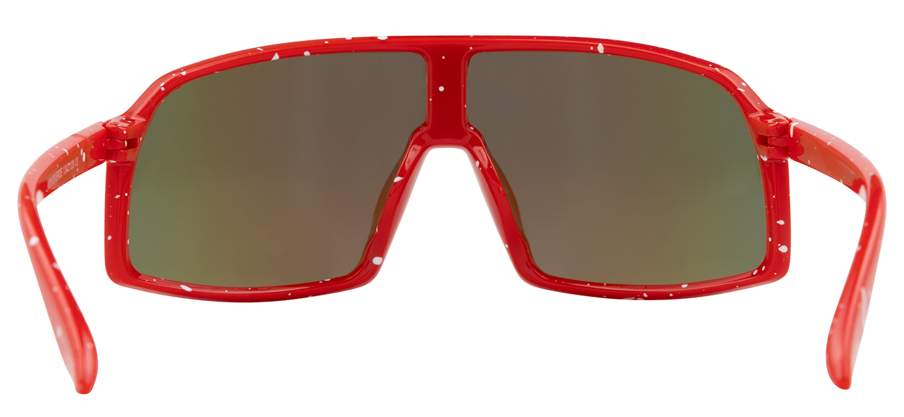 Stylish junior sunglasses in wild red with large mirrored lenses, perfect for active kids enjoying outdoor adventures.