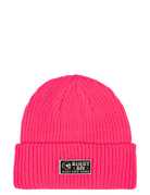 Neon pink beanie hat with a folded cuff and a BinkyBro logo patch, designed for stylish kids.