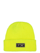 Neon yellow beanie hat with a ribbed texture and a black BinkyBro logo patch on the front. Perfect for stylish kids.