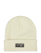Tan knit beanie with a folded cuff and BinkyBro logo, designed for stylish infants and toddlers. Perfect for outdoor adventures.