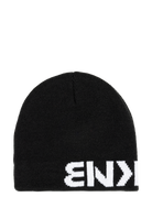 Black knit beanie featuring a bold white "90s Skull" logo, perfect for stylish kids and youth. Ideal for a surf-snow-skate lifestyle.