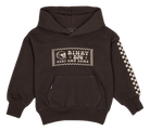 Brown hoodie featuring a Binky Bro graphic and checkered design on the sleeve, perfect for stylish kids.