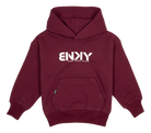 Maroon BNKY hooded sweatshirt featuring a front pocket and bold white logo, designed for kids' surf, snow, and skate lifestyle.