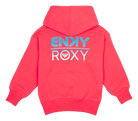 Coral hooded sweatshirt featuring bold blue and white BNKY and Roxy branding on the back, perfect for active youth.