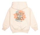 Cream-colored floral hoodie featuring a vibrant Roxy and BNKY graphic on the back, perfect for stylish kids.