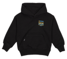 Black hoodie featuring "The Culture Surf Club" graphic, designed for kids with a relaxed fit and front pocket.