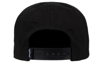 Back view of the Durban SB Black snapback hat featuring a classic design and adjustable strap for a comfortable fit.