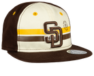 Stylish brown and cream snapback cap featuring San Diego logo and striped design, perfect for young fans.