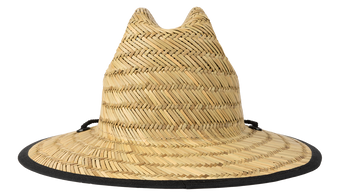Stylish straw sun hat with a wide brim and unique cat-ear design, perfect for kids' outdoor adventures.
