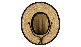 Stylish straw sun hat with a wide brim and adjustable chin strap, perfect for outdoor adventures for kids.