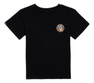 Black t-shirt featuring a colorful "Surf Culture" graphic on the chest, designed for kids with a stylish, casual vibe.