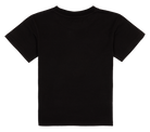 Black short-sleeve t-shirt for kids, featuring a simple and stylish design, perfect for a surf-inspired lifestyle.