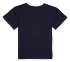 Navy blue short-sleeve t-shirt for kids, featuring a classic crew neck design and a simple, stylish look.