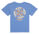 Blue youth t-shirt featuring a circular sun and wave graphic with "BinkyBro" and "Est 2015" text on the back.