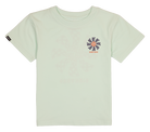 Light mint green t-shirt featuring a colorful windmill design and the word "Biketeo," ideal for kids' casual wear.