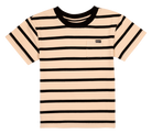 Stylish striped t-shirt for kids featuring a pocket and contrast collar, perfect for casual wear.