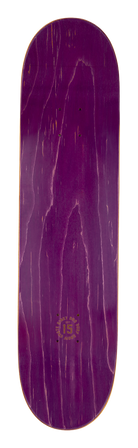 Purple skateboard deck with a smooth finish and a minimalist design, featuring the brand logo at the bottom.