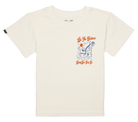 Cream-colored youth t-shirt featuring a vibrant graphic that reads "Be the Culture" with playful designs, perfect for stylish kids.