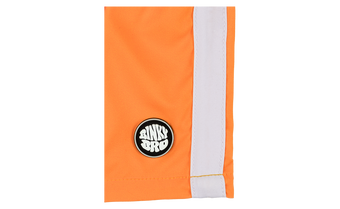 Blaze Tangerine fabric featuring a vibrant orange color with a black BinkyBro logo patch on the side.