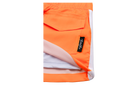 Close-up of Blaze Tangerine shorts featuring a vibrant orange color and a small BinkyBro label on the pocket.