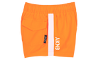 Bright orange shorts featuring an elastic waistband and a side pocket, designed for active kids with a stylish edge.