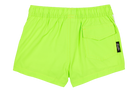 Bright neon green shorts featuring an elastic waistband and a back pocket, designed for active kids. Perfect for summer fun.