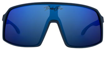 Navy Monteverde sunglasses with large blue lenses and a sleek frame, designed for stylish outdoor adventures.