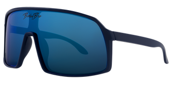 Stylish navy sunglasses with blue lenses, designed for a surf-snow-skate lifestyle, perfect for kids and youth.