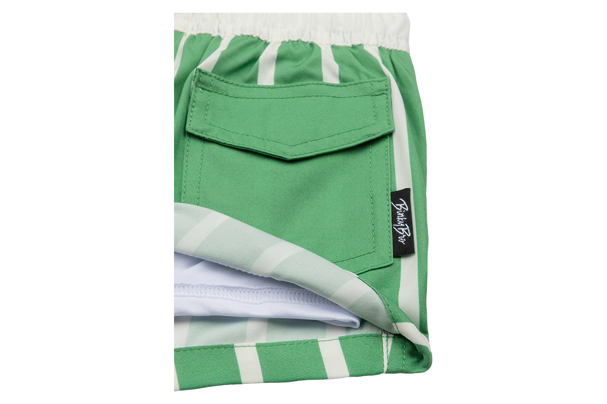 Green striped Cape Fear sun hat featuring a pocket and elastic band, perfect for stylish outdoor adventures.