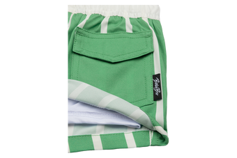 Green striped Cape Fear sun hat featuring a pocket and elastic band, perfect for stylish outdoor adventures.